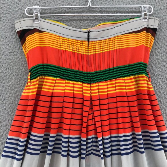 Anthropologie Plenty Tracy Reese Dress Women 4 Multi Stripe Silk Pleat Strapless - Picture 4 of 10